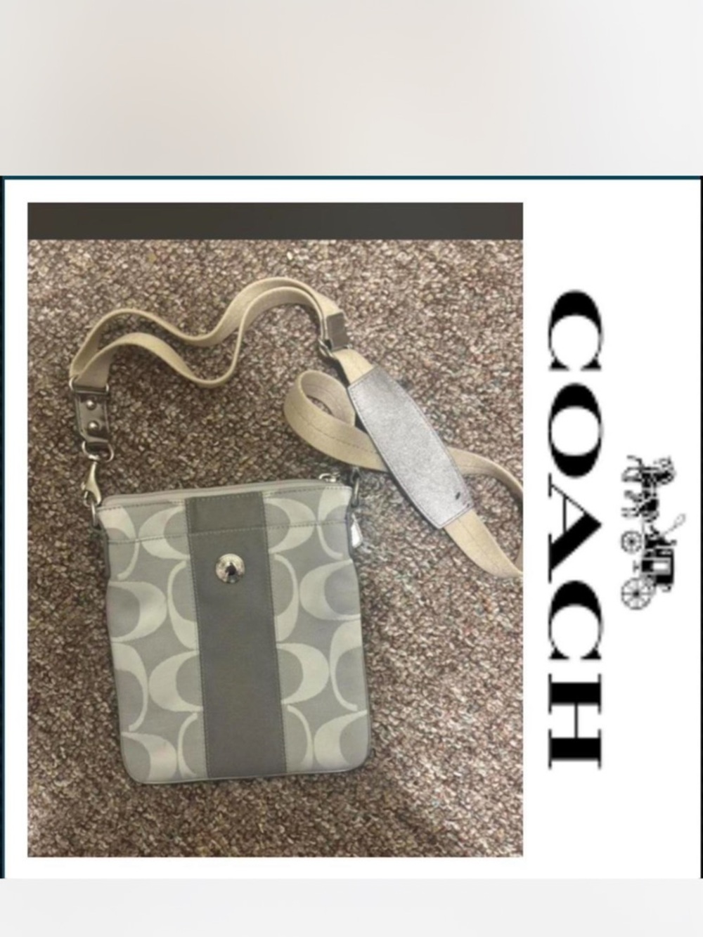 Coach Gray Signature Crossbody with Leather Trim